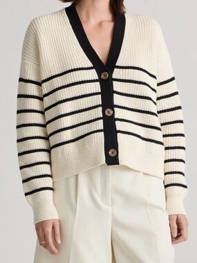 Quince 100% Cotton Fisherman Boxy Cropped V-Neck Cardigan